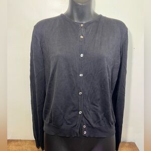 XS-Vintage 90s Rena Rowan 100% silk black top,abalone shell buttons cozy petite